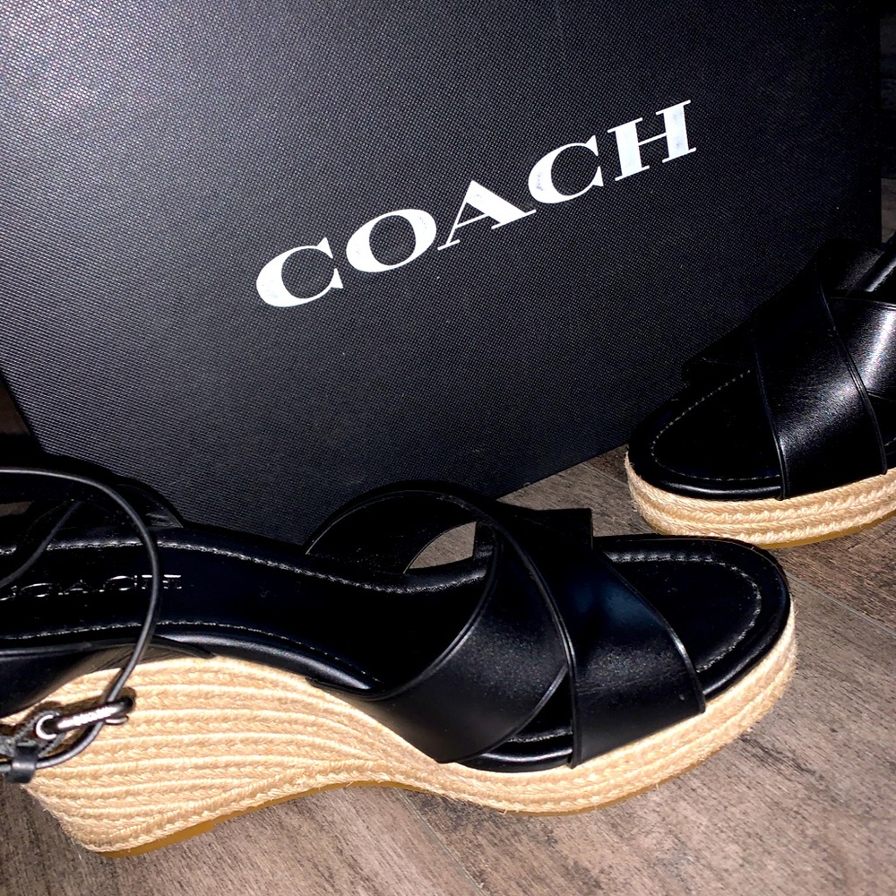 ♨️BRAND NEW♨️ Coach Black Wedge Leather Sandals